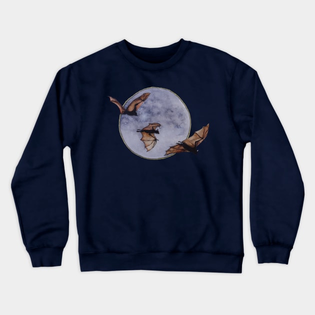 Watercolor Halloween Bats at Midnight in front of a Full Moon Crewneck Sweatshirt by Jessfm